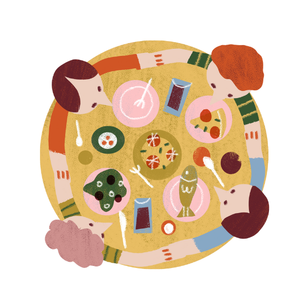 高齢者にとって一人で食べるよりもみんなで食べることが何より大切であるというイメージ画像
