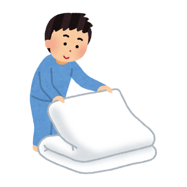 在宅介護で、親のために布団を敷いてあげている家族のイメージ画像