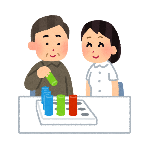 介護老人保険施設でスタッフと一緒にリハビリに励むおじいちゃんのイメージ画像