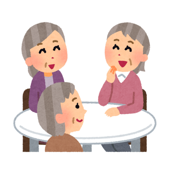 施設で同じ入居者や職員と楽しそうに団欒する親のイメージ画像