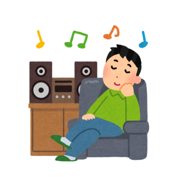 介護の合間に趣味の音楽をステレオで聴く男性のイメージ画像