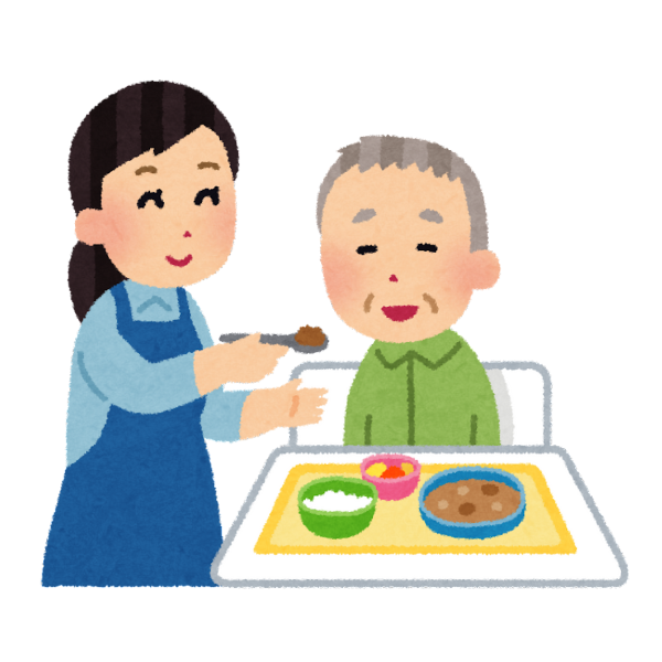 テーブル付きの椅子の場合、高齢者の食事も楽になるというイメージの画像
