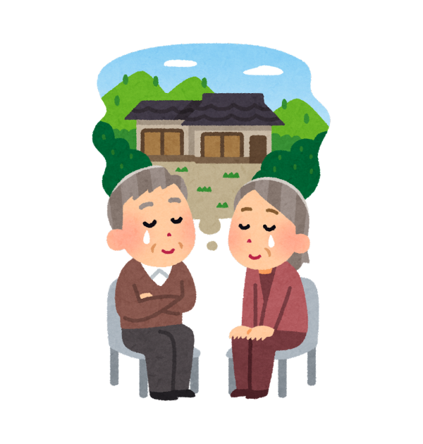 昔を懐かしんで涙する高齢夫婦のイメージ画像